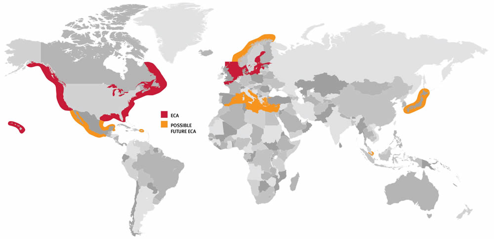 Carte ECA (Zone d'Emission Contrôlée) de la pollution maritime.