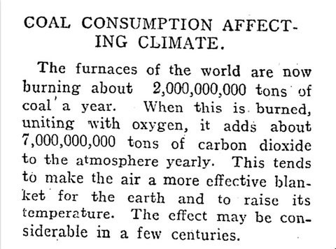 Article de 1912 sur les effets du charbon sur le climat