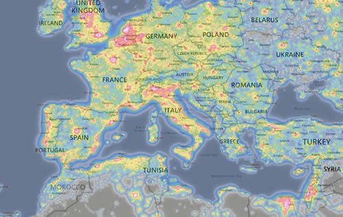 Carte de la pollution lumineuse
