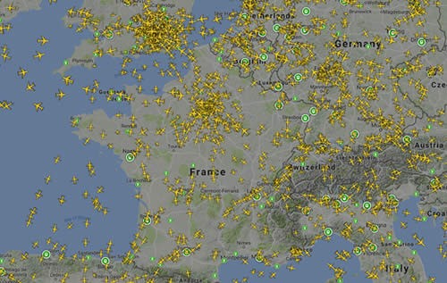 Carte du trafic aérien en France